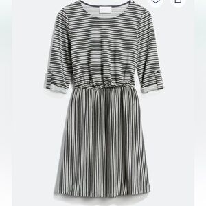 French Grey Striped Black and White Kids Dress